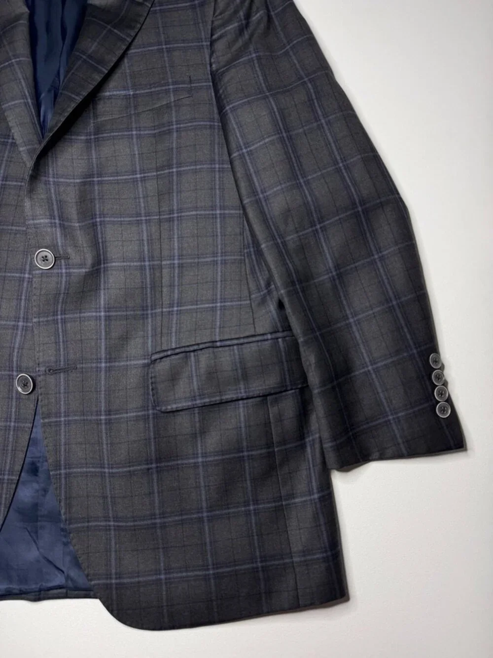 Peter Millar 38R Sport Coat Jacket Gray Windowpane Plaid 100% Wool